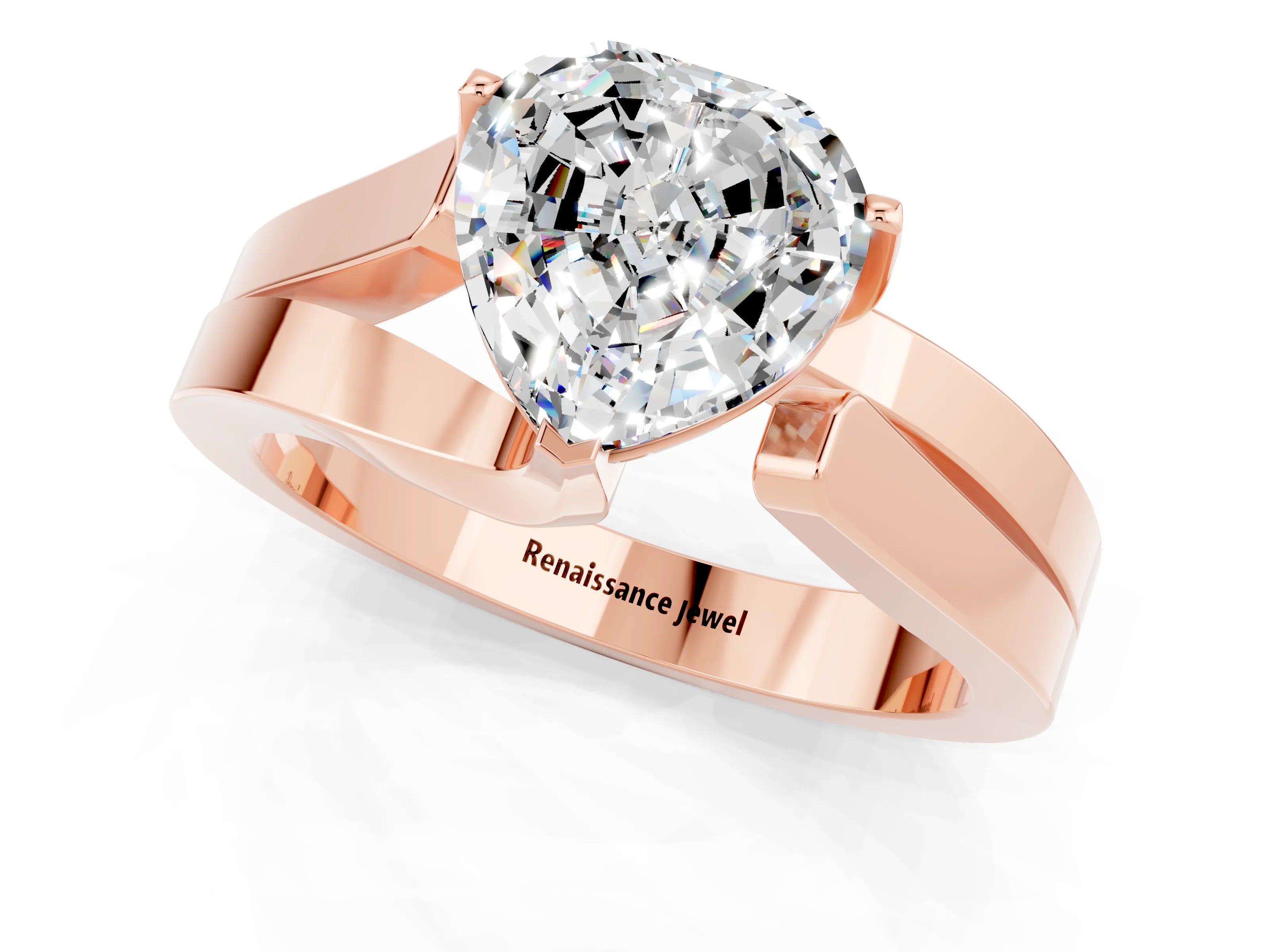 Rose gold Modern Tension Set Heart Cut Moissanite Solitaire Wide Band Ring_1
