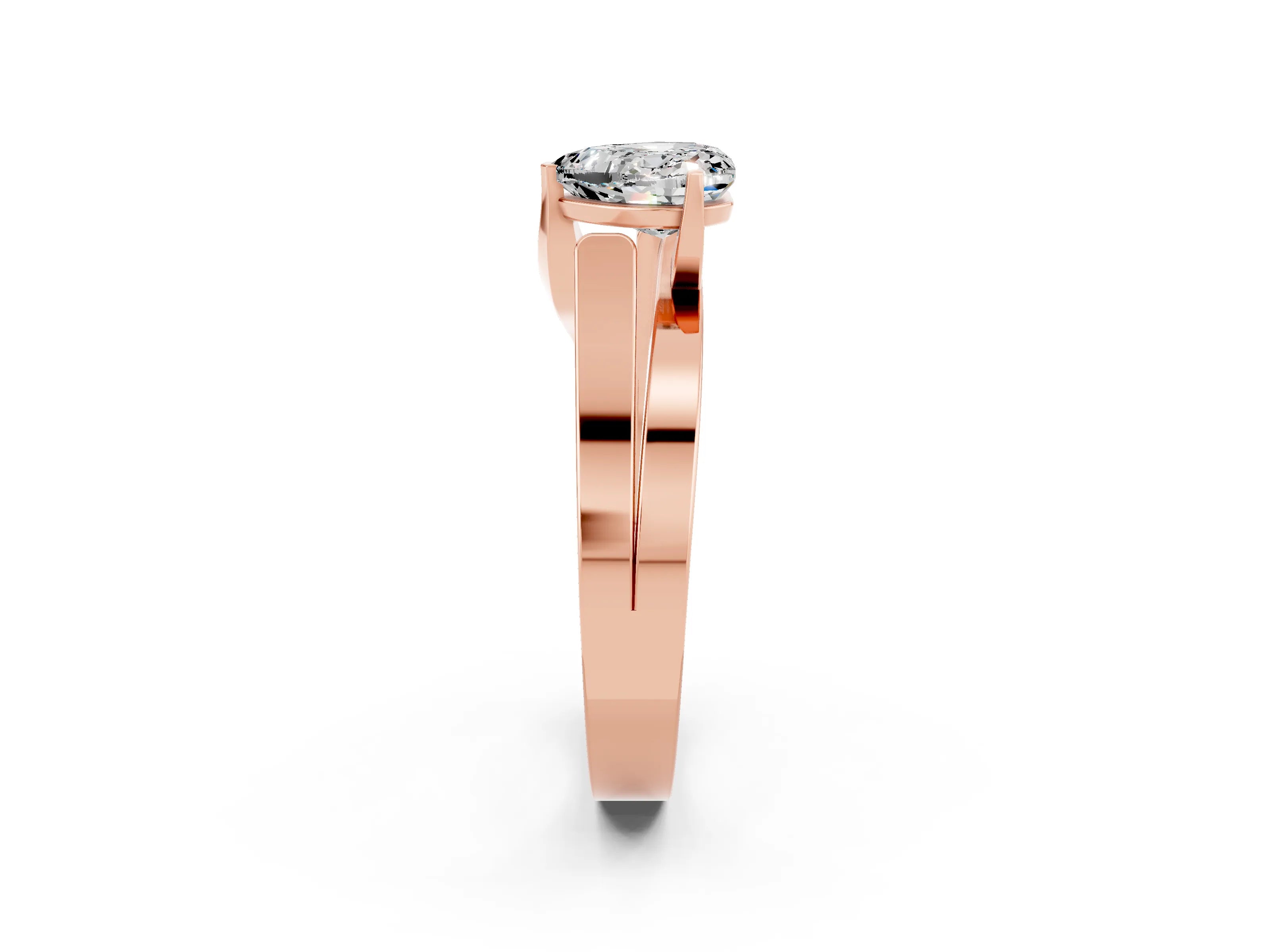 Rose gold Modern Tension Set Heart Cut Moissanite Solitaire Wide Band Ring_2