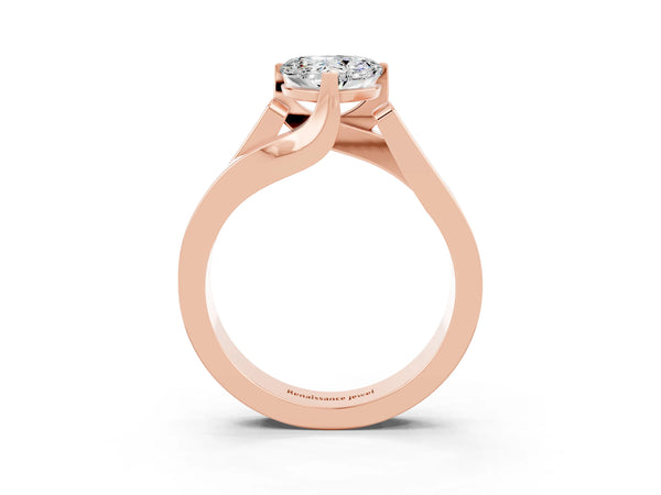 Rose gold Modern Tension Set Heart Cut Moissanite Solitaire Wide Band Ring