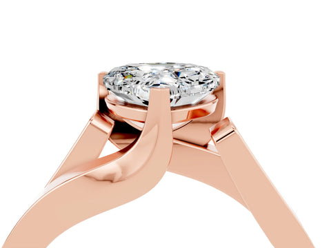 Rose gold Modern Tension Set Heart Cut Moissanite Solitaire Wide Band Ring_4