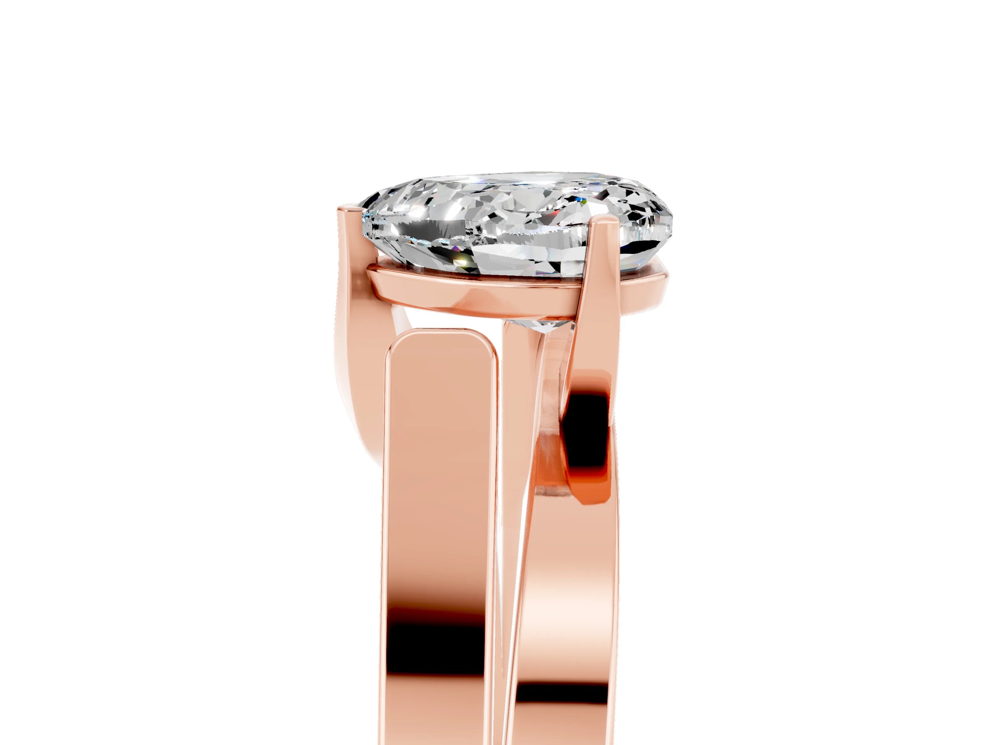 Rose gold Modern Tension Set Heart Cut Moissanite Solitaire Wide Band Ring_5