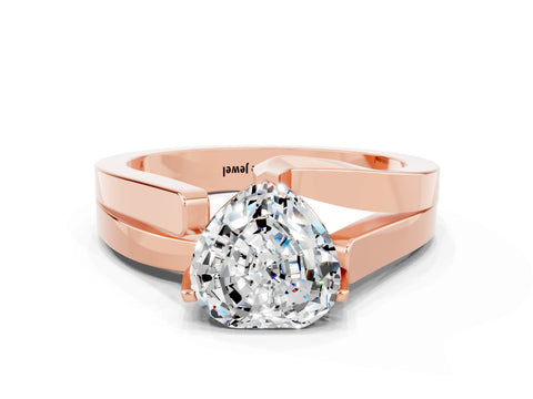 Rose gold Modern Tension Set Heart Cut Moissanite Solitaire Wide Band Ring