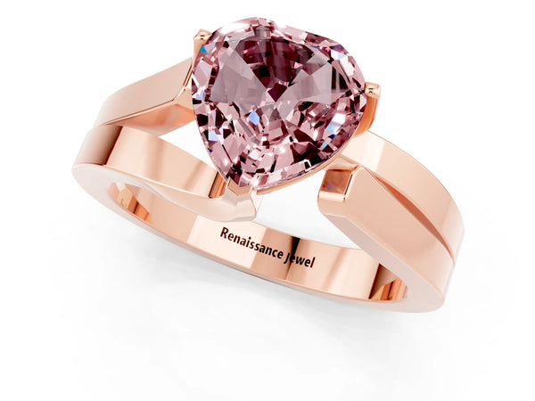 Rose gold Modern Tension Set Heart Cut Morganite Solitaire Wide Band Ring