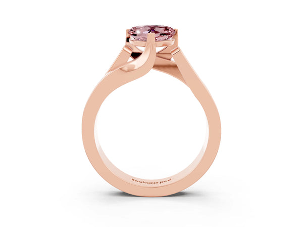 Rose gold Modern Tension Set Heart Cut Morganite Solitaire Wide Band Ring