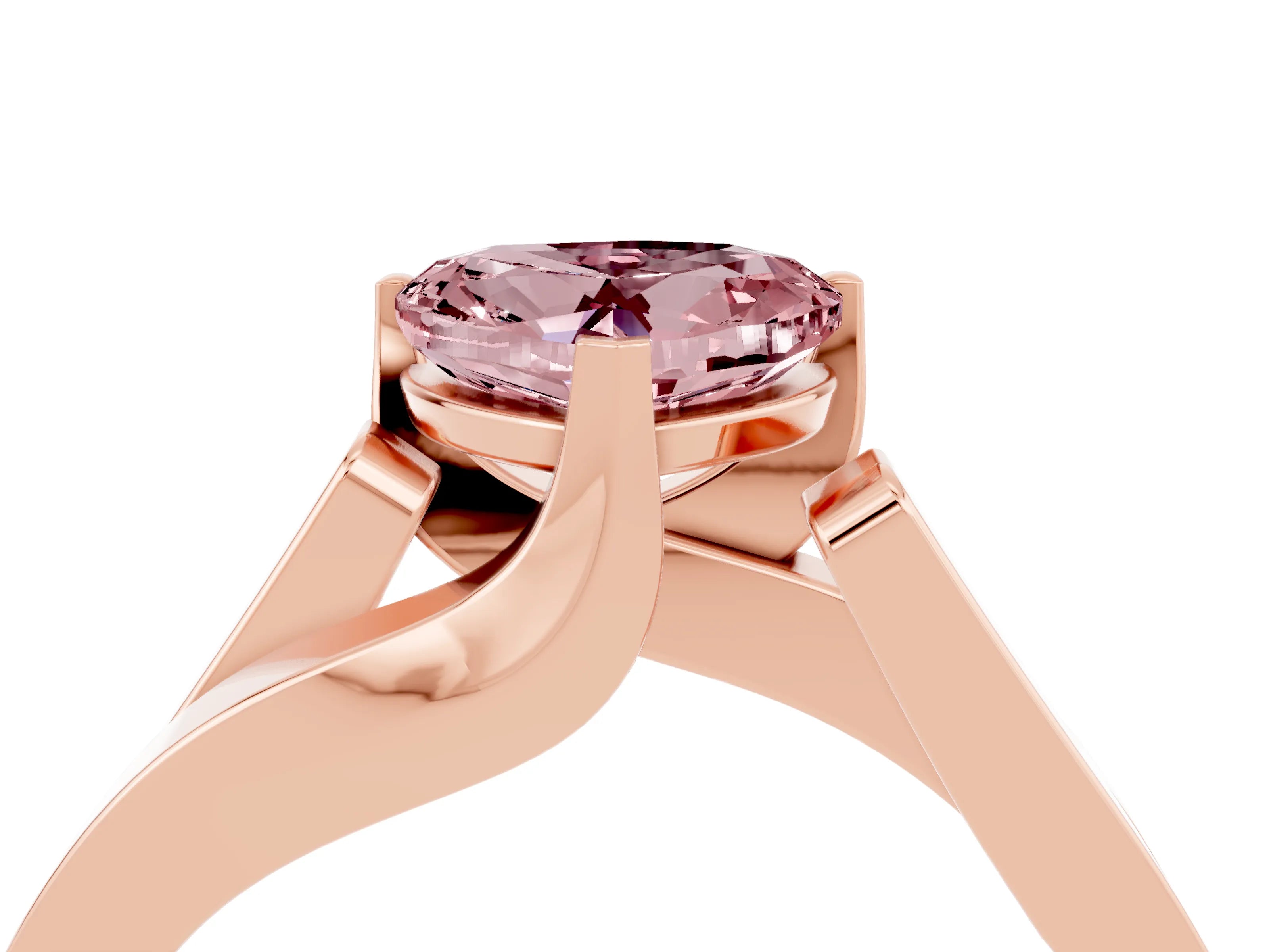 Rose gold Modern Tension Set Heart Cut Morganite Solitaire Wide Band Ring_4