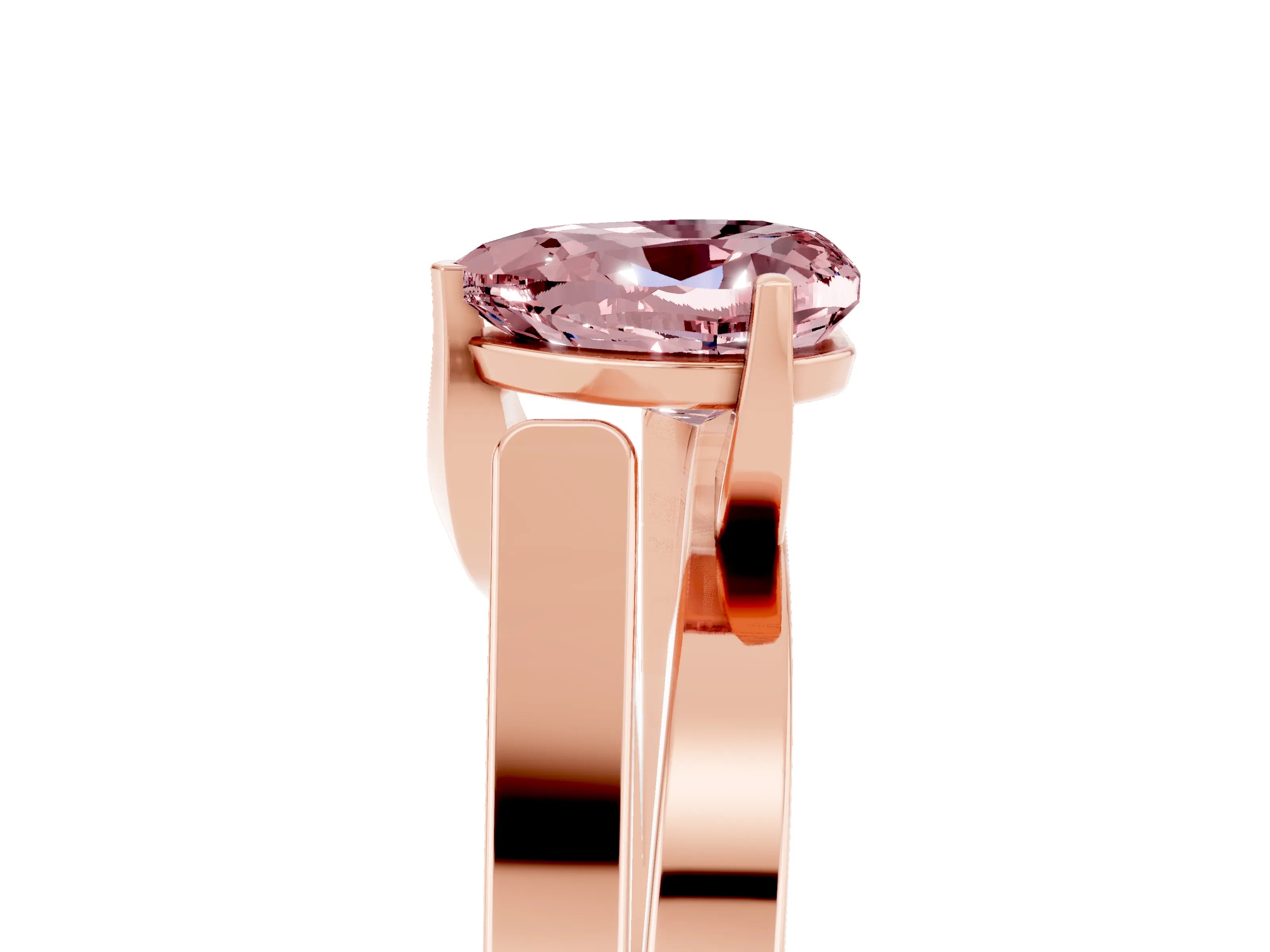 Rose gold Modern Tension Set Heart Cut Morganite Solitaire Wide Band Ring_5