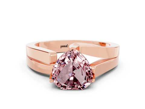 Rose gold Modern Tension Set Heart Cut Morganite Solitaire Wide Band Ring