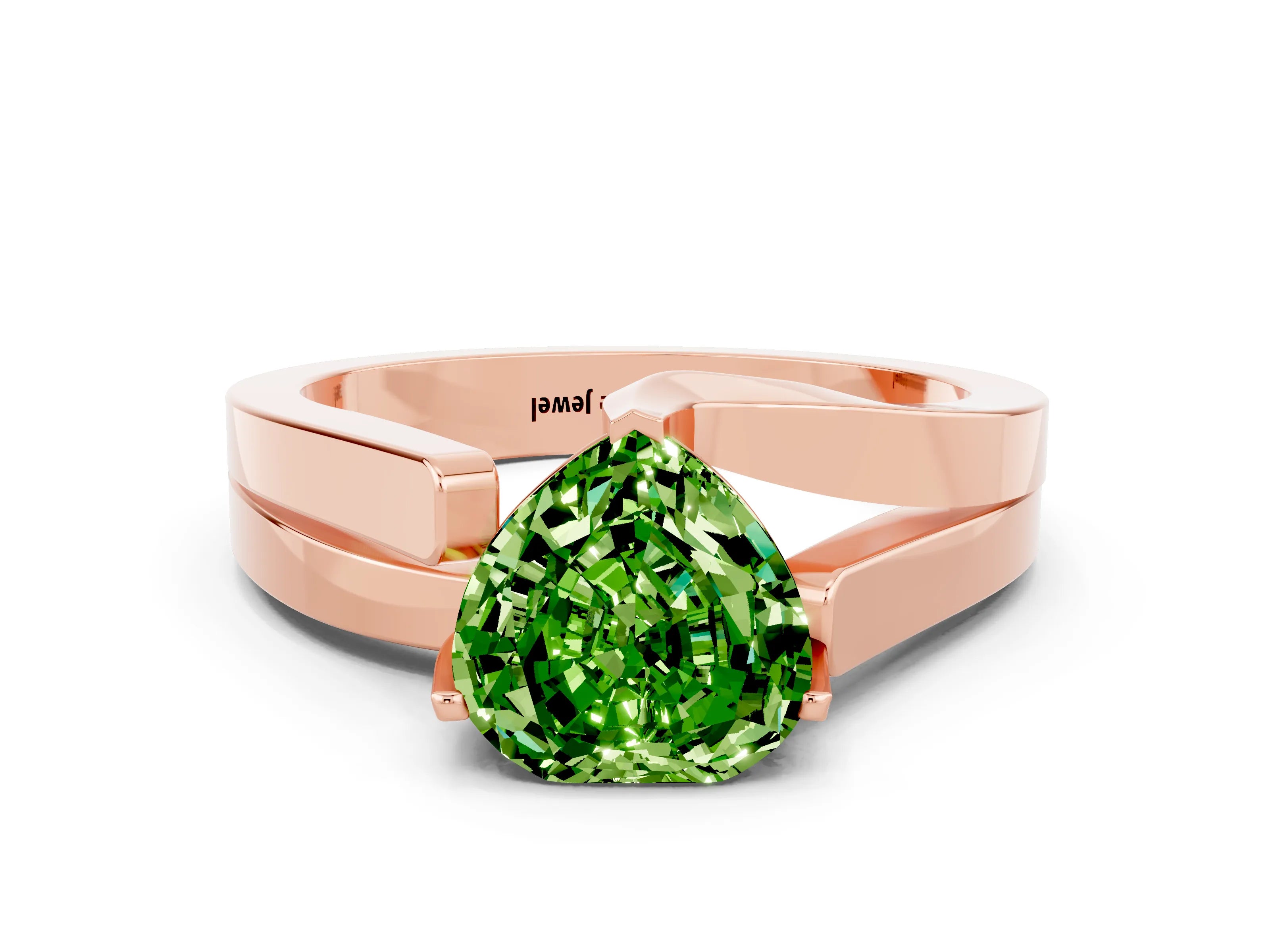 Rose gold Modern Tension Set Heart Cut Peridot Solitaire Wide Band Ring
