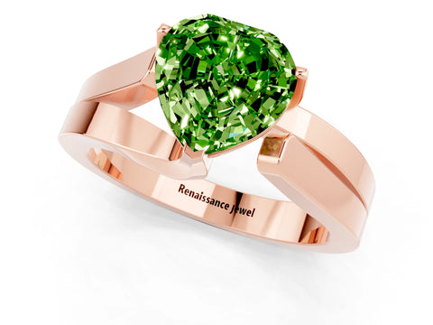 Rose gold Modern Tension Set Heart Cut Peridot Solitaire Wide Band Ring_1