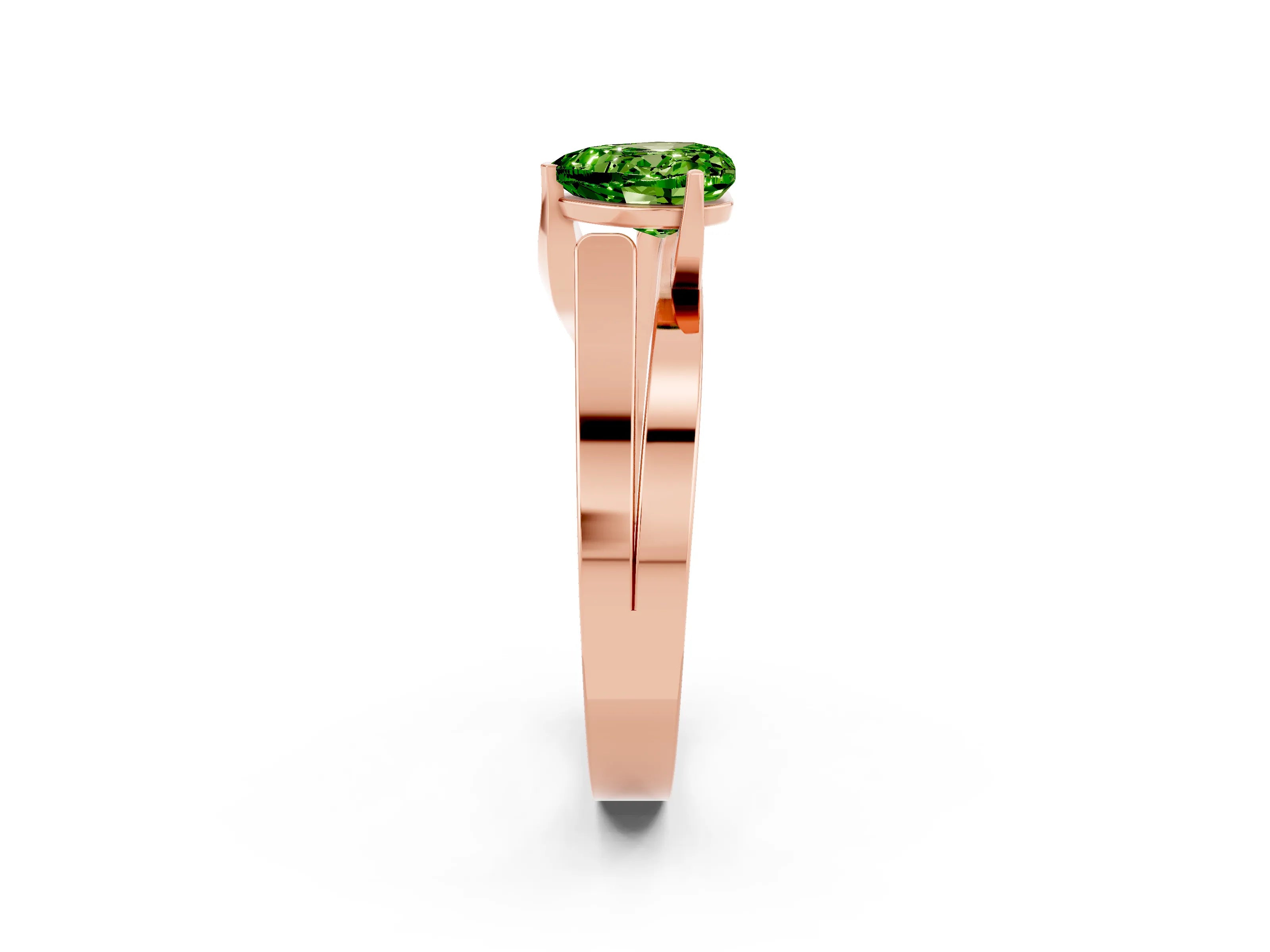 Rose gold Modern Tension Set Heart Cut Peridot Solitaire Wide Band Ring_2