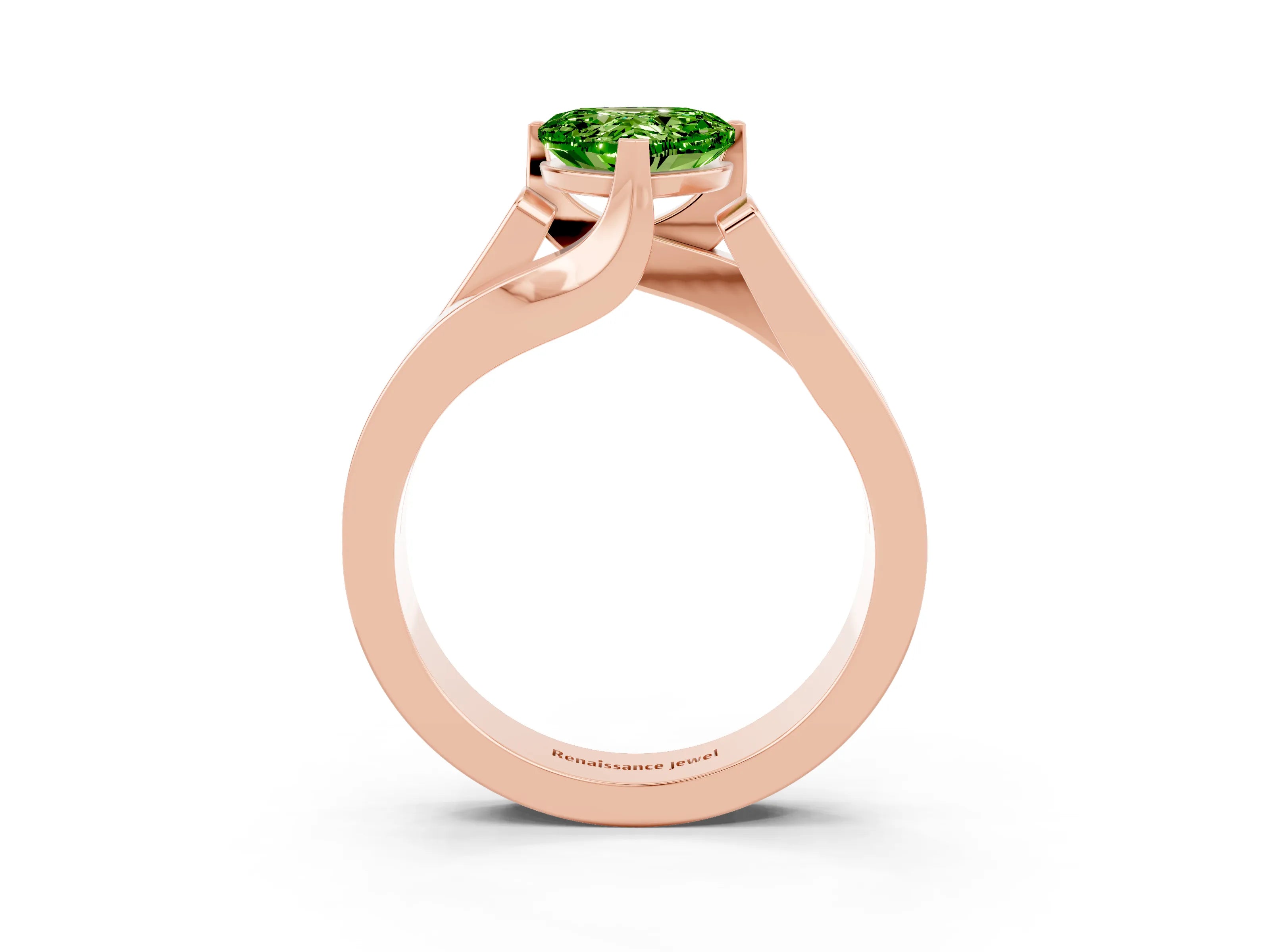 Rose gold Modern Tension Set Heart Cut Peridot Solitaire Wide Band Ring_3