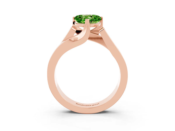 Rose gold Modern Tension Set Heart Cut Peridot Solitaire Wide Band Ring