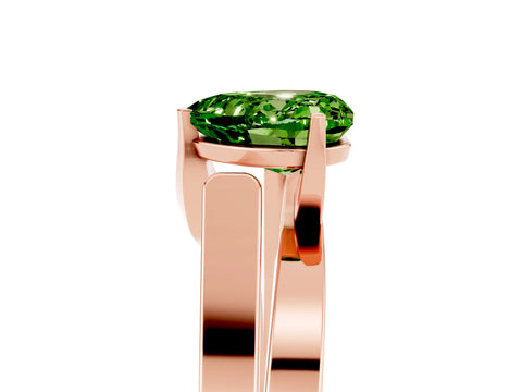 Rose gold Modern Tension Set Heart Cut Peridot Solitaire Wide Band Ring_5