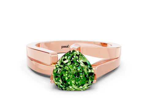 Rose gold Modern Tension Set Heart Cut Peridot Solitaire Wide Band Ring