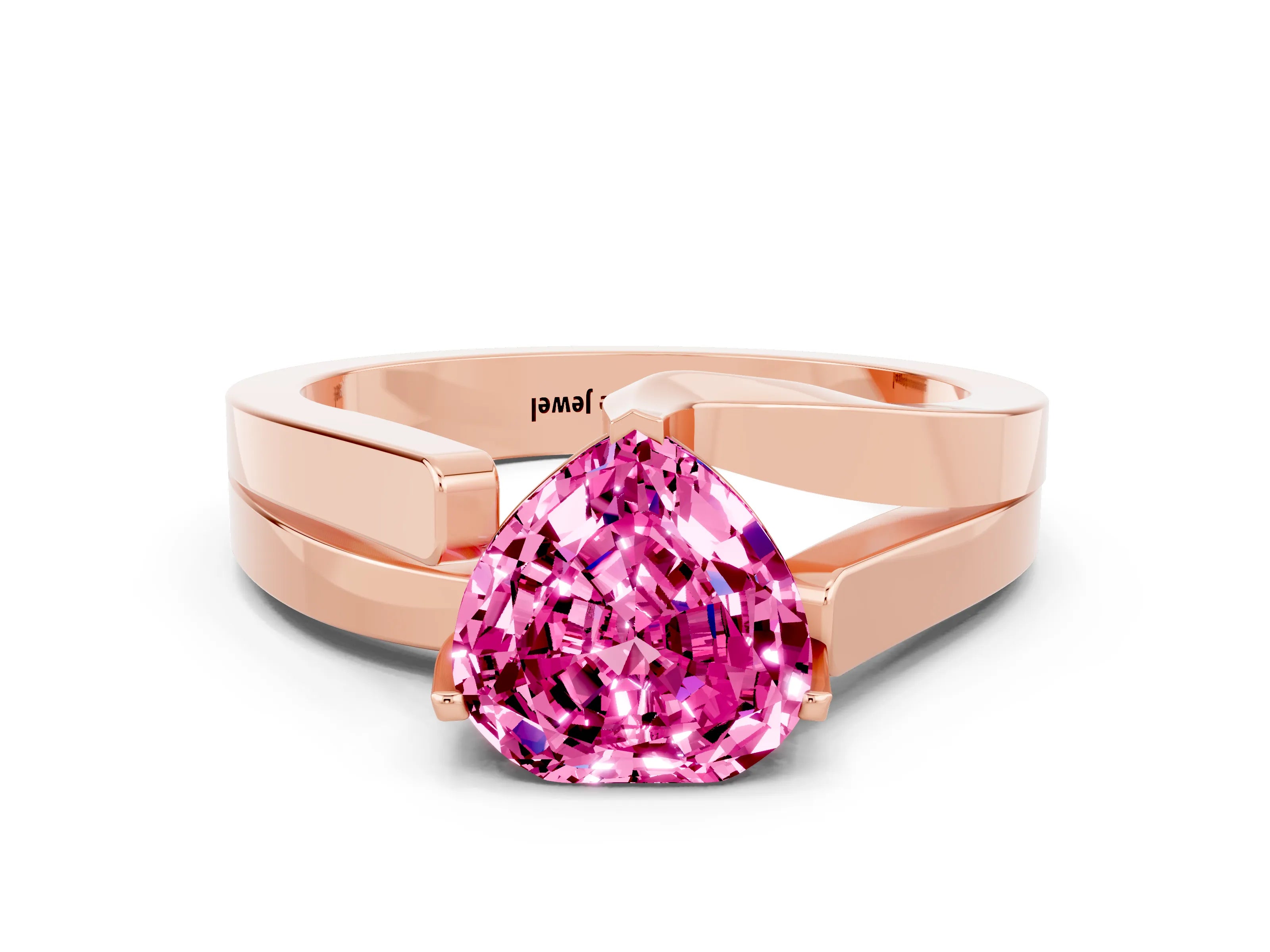 Rose gold Modern Tension Set Heart Cut Pink Sapphire Solitaire Wide Band Ring_12