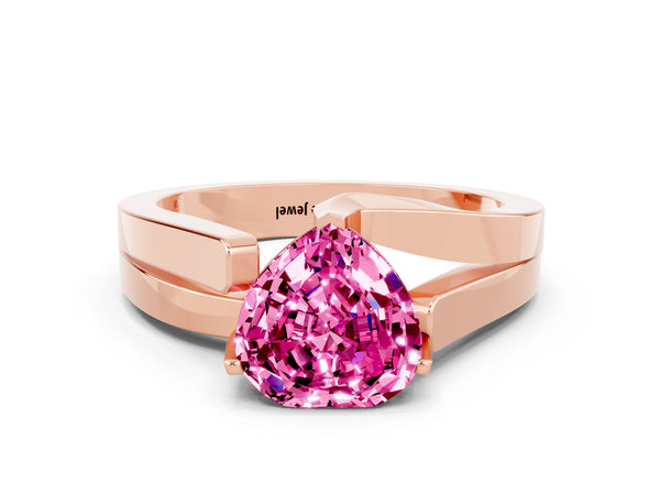 Rose gold Modern Tension Set Heart Cut Pink Sapphire Solitaire Wide Band Ring