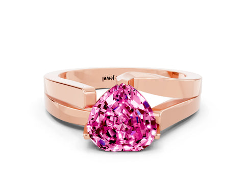 Rose gold Modern Tension Set Heart Cut Pink Sapphire Solitaire Wide Band Ring_12
