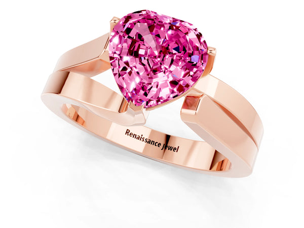 Rose gold Modern Tension Set Heart Cut Pink Sapphire Solitaire Wide Band Ring
