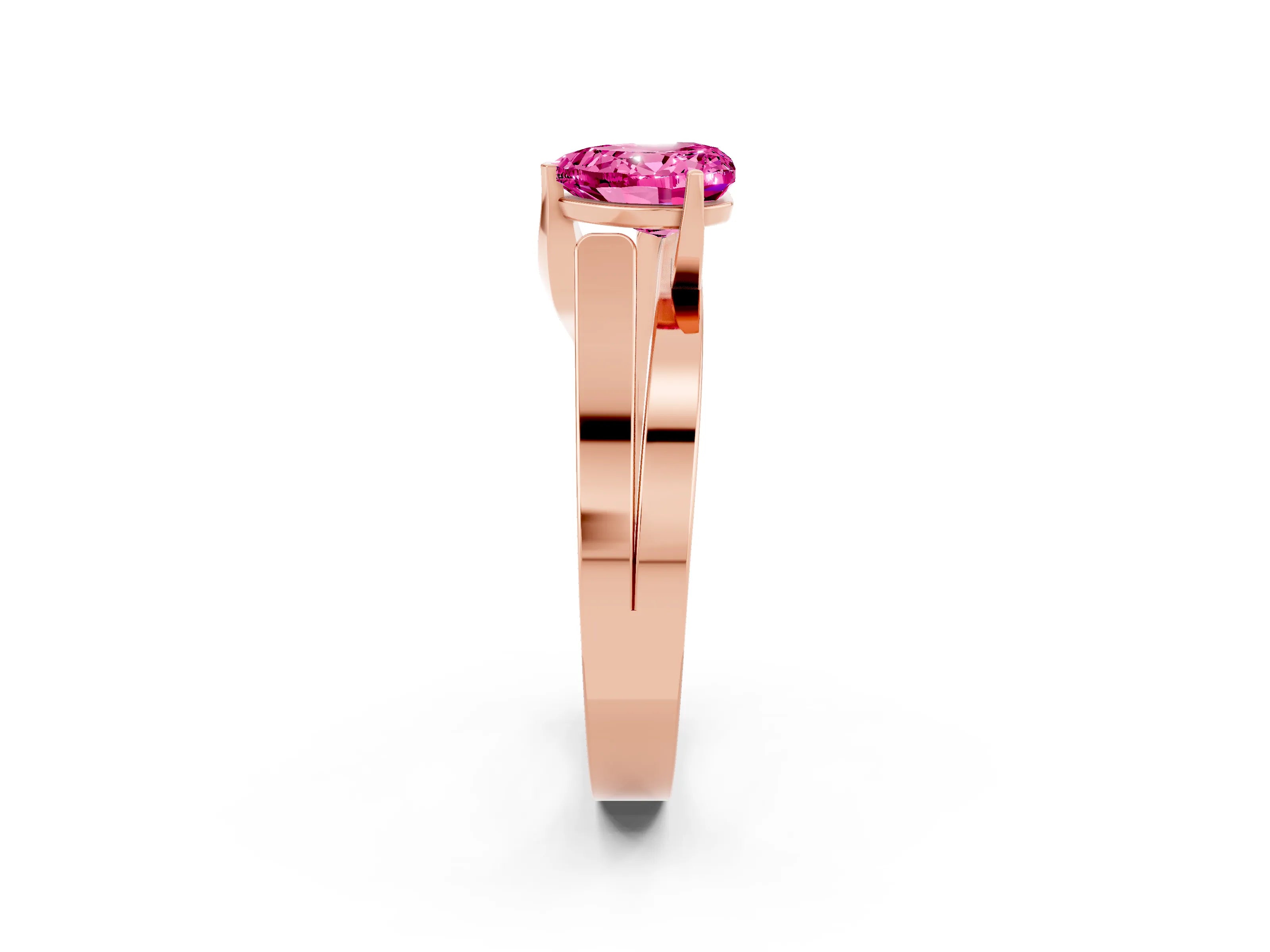 Rose gold Modern Tension Set Heart Cut Pink Sapphire Solitaire Wide Band Ring_14