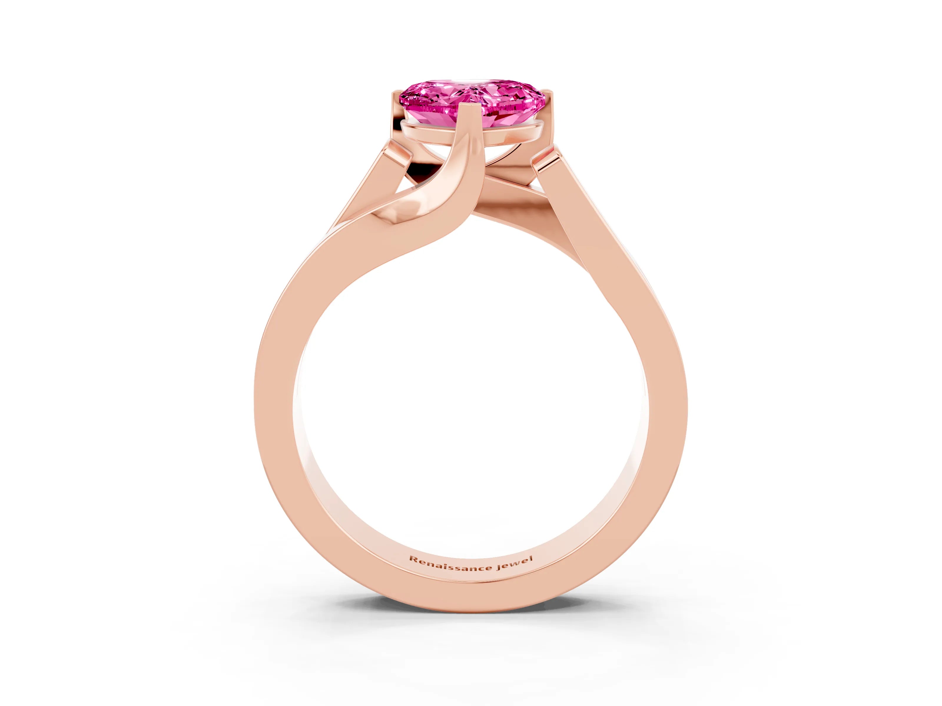 Rose gold Modern Tension Set Heart Cut Pink Sapphire Solitaire Wide Band Ring_15