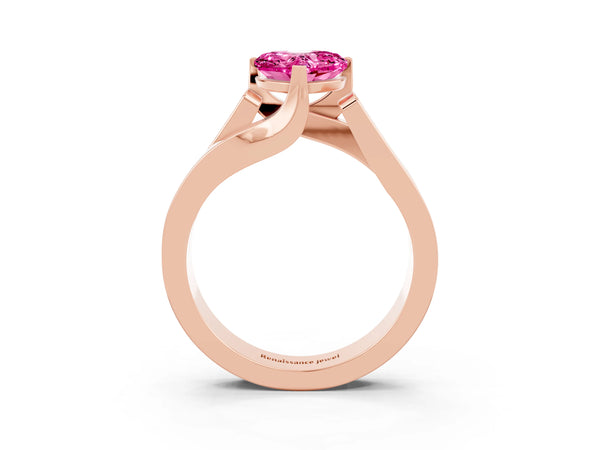 Rose gold Modern Tension Set Heart Cut Pink Sapphire Solitaire Wide Band Ring