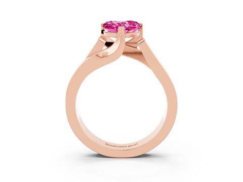 Rose gold Modern Tension Set Heart Cut Pink Sapphire Solitaire Wide Band Ring_15