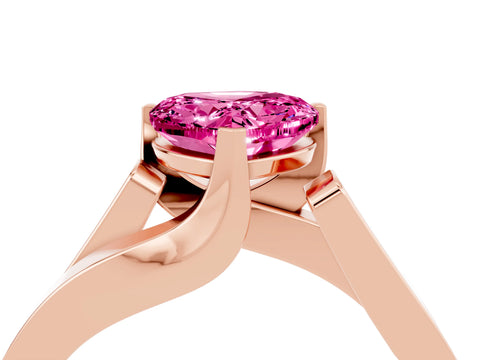 Rose gold Modern Tension Set Heart Cut Pink Sapphire Solitaire Wide Band Ring_16