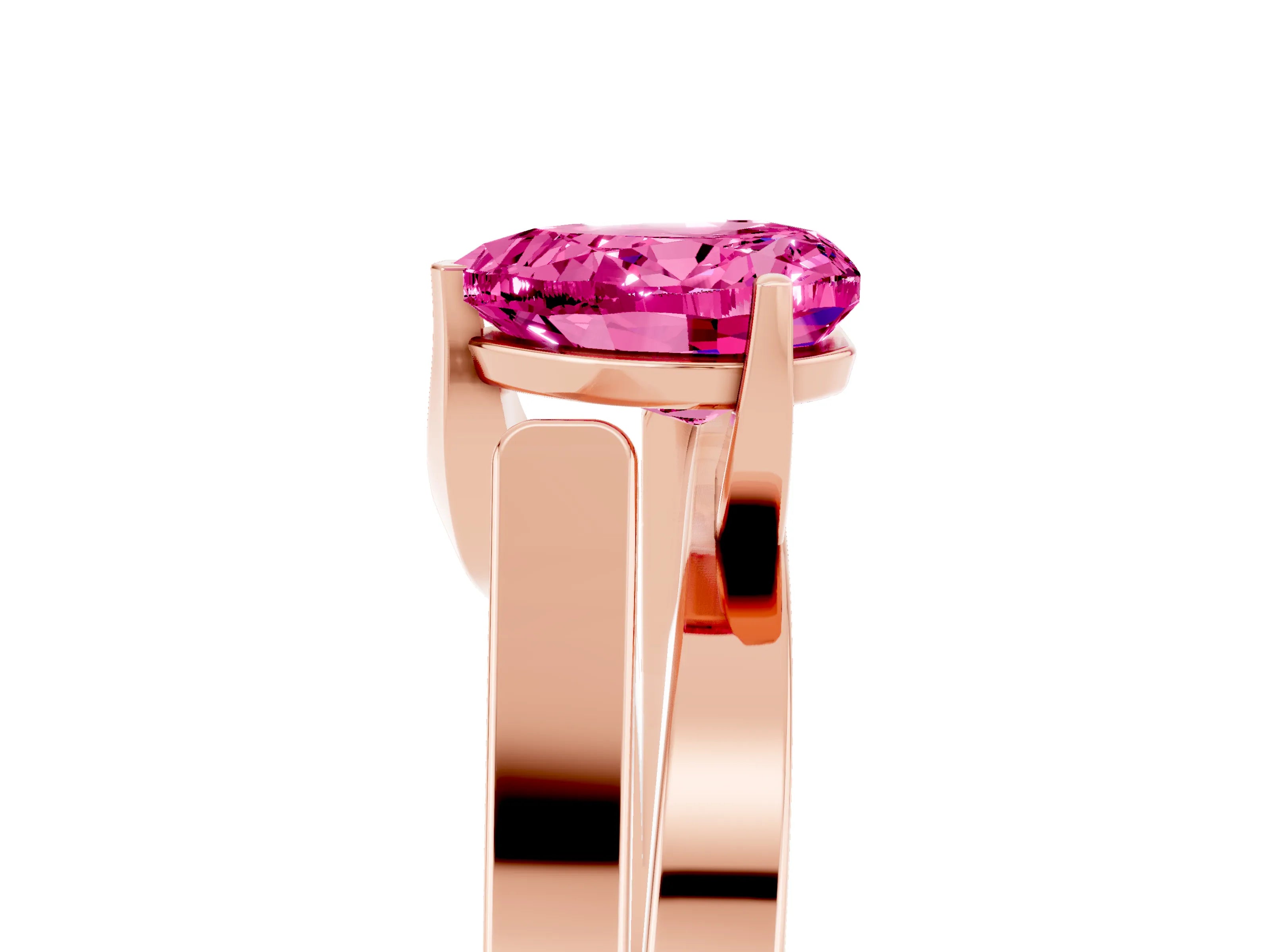 Rose gold Modern Tension Set Heart Cut Pink Sapphire Solitaire Wide Band Ring_17