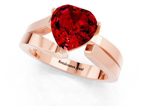 Rose gold Modern Tension Set Heart Cut Ruby Solitaire Wide Band Ring_1
