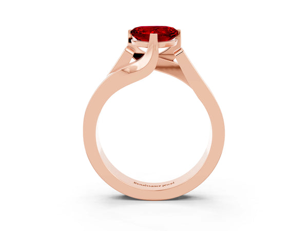 Rose gold Modern Tension Set Heart Cut Ruby Solitaire Wide Band Ring