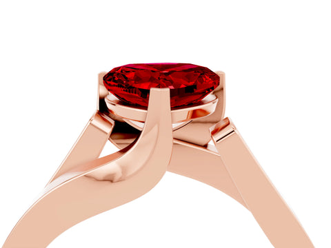 Rose gold Modern Tension Set Heart Cut Ruby Solitaire Wide Band Ring_4