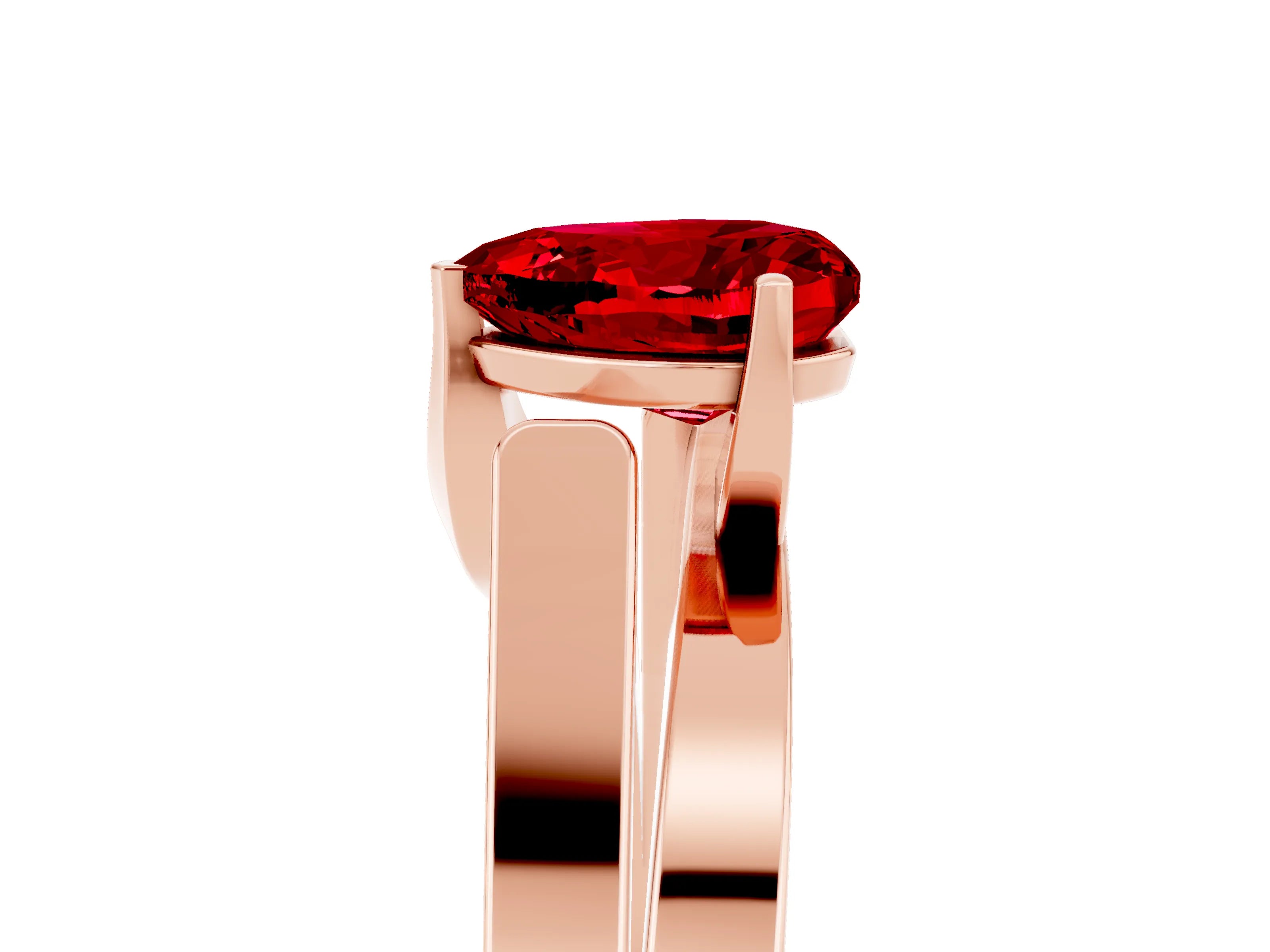 Rose gold Modern Tension Set Heart Cut Ruby Solitaire Wide Band Ring_5