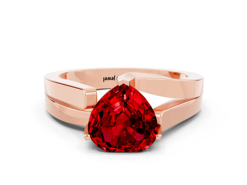 Rose gold Modern Tension Set Heart Cut Ruby Solitaire Wide Band Ring