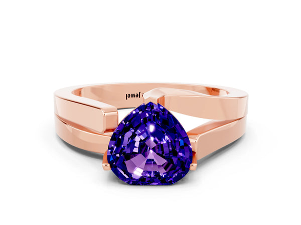 Rose gold Modern Tension Set Heart Cut Tanzanite Solitaire Wide Band Ring