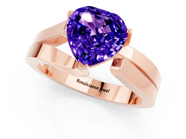 Rose gold Modern Tension Set Heart Cut Tanzanite Solitaire Wide Band Ring