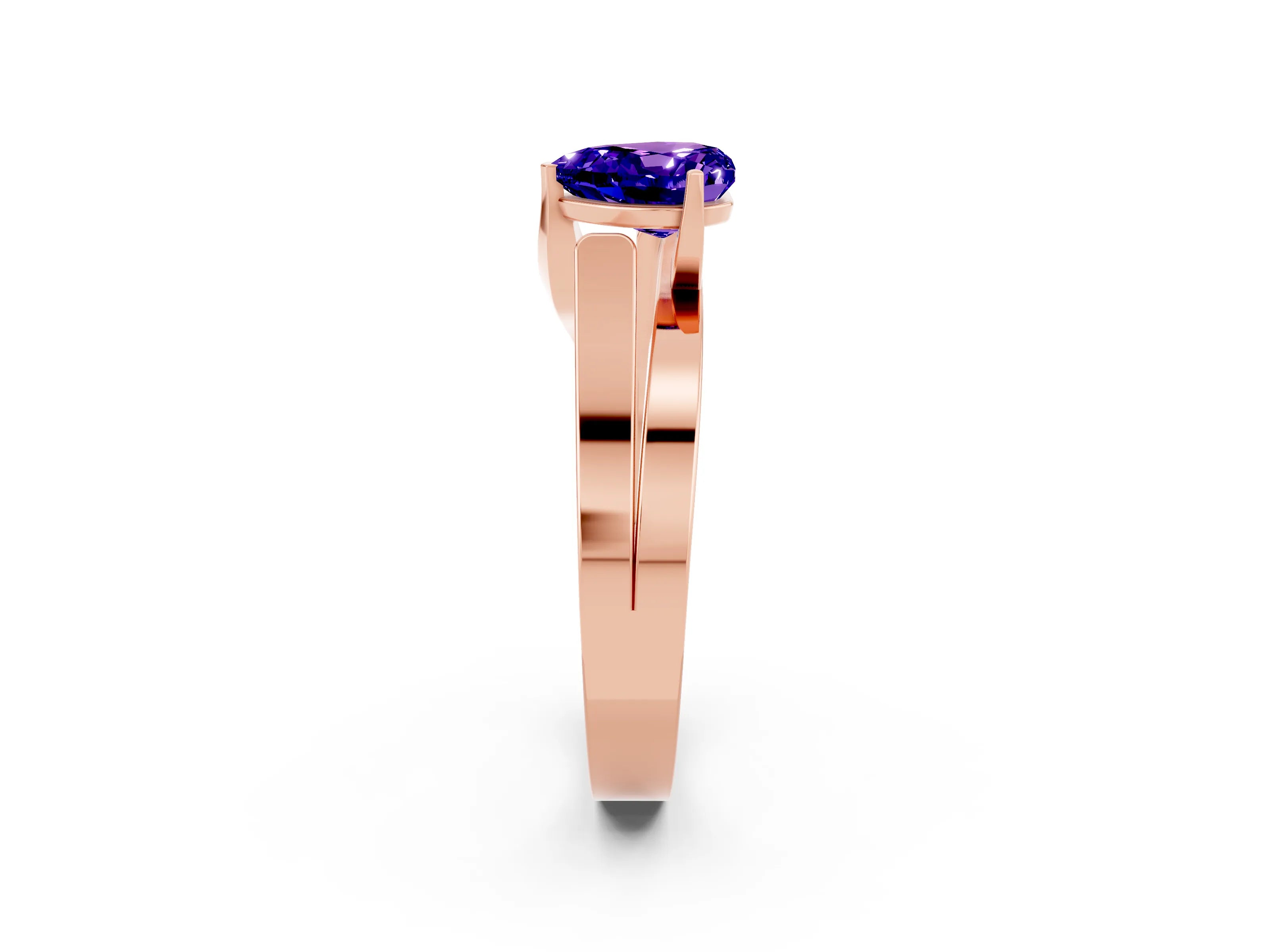 Rose gold Modern Tension Set Heart Cut Tanzanite Solitaire Wide Band Ring_2