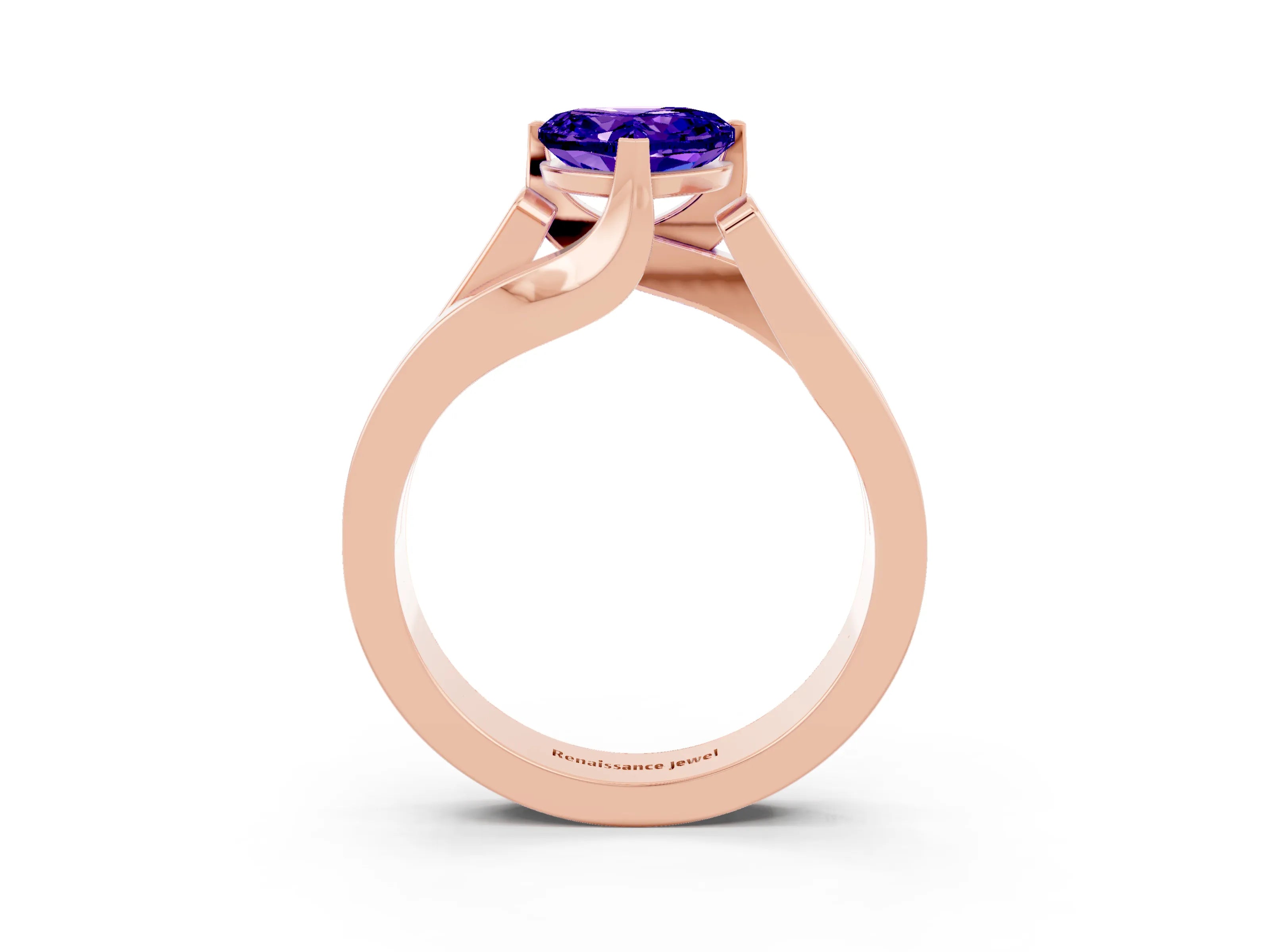 Rose gold Modern Tension Set Heart Cut Tanzanite Solitaire Wide Band Ring_3