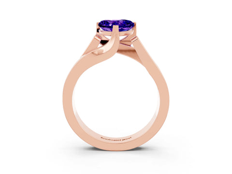 Rose gold Modern Tension Set Heart Cut Tanzanite Solitaire Wide Band Ring_3