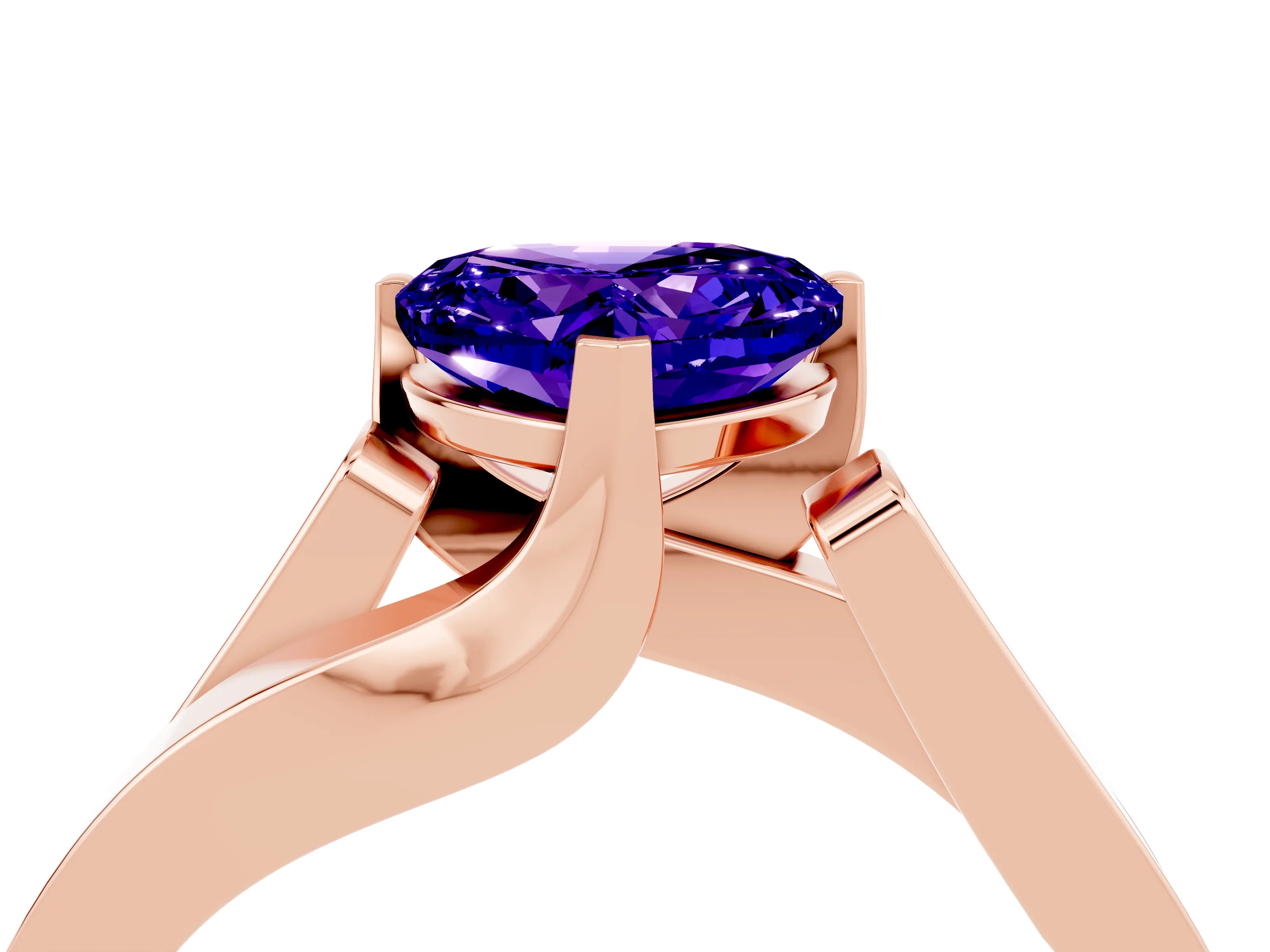 Rose gold Modern Tension Set Heart Cut Tanzanite Solitaire Wide Band Ring_4