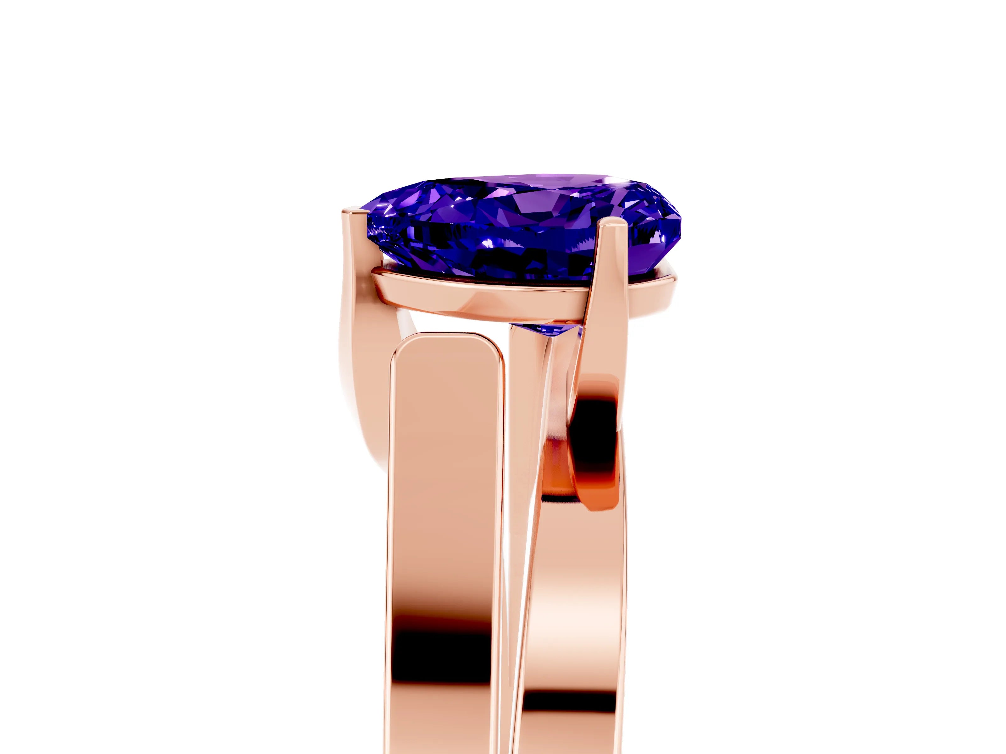 Rose gold Modern Tension Set Heart Cut Tanzanite Solitaire Wide Band Ring_5