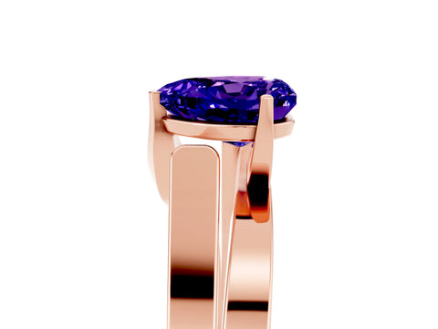 Rose gold Modern Tension Set Heart Cut Tanzanite Solitaire Wide Band Ring_5
