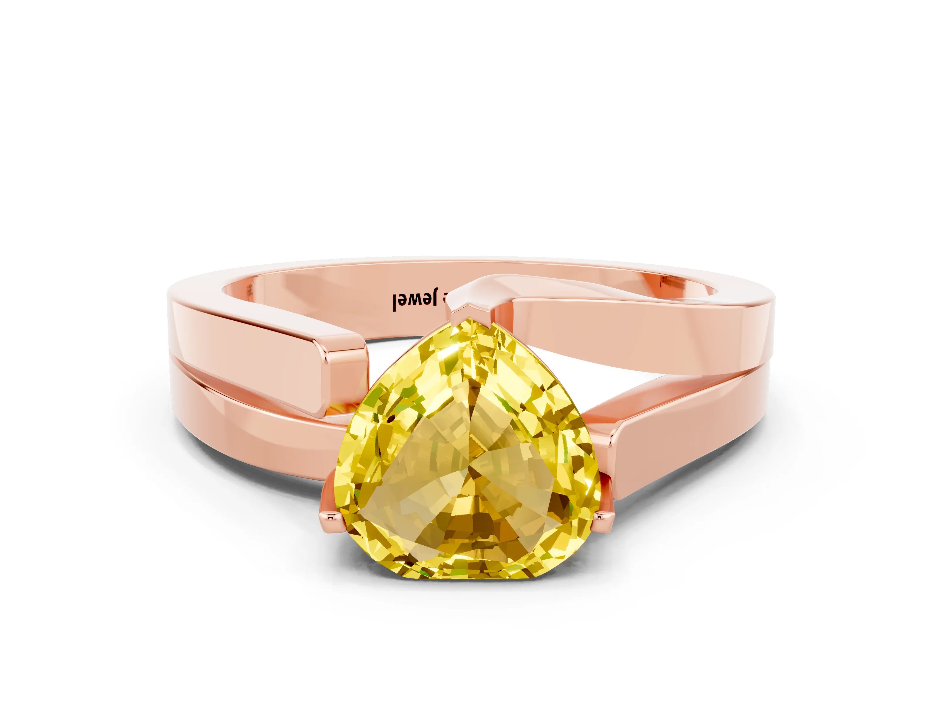 Rose gold Modern Tension Set Heart Cut Yellow Sapphire Solitaire Wide Band Ring_12