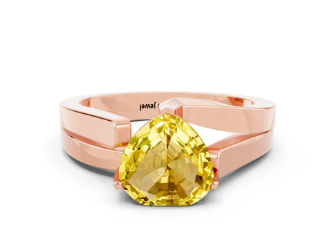 Rose gold Modern Tension Set Heart Cut Yellow Sapphire Solitaire Wide Band Ring_12