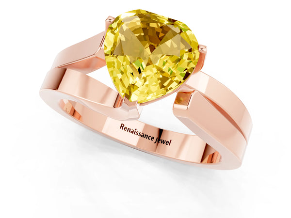 Rose gold Modern Tension Set Heart Cut Yellow Sapphire Solitaire Wide Band Ring