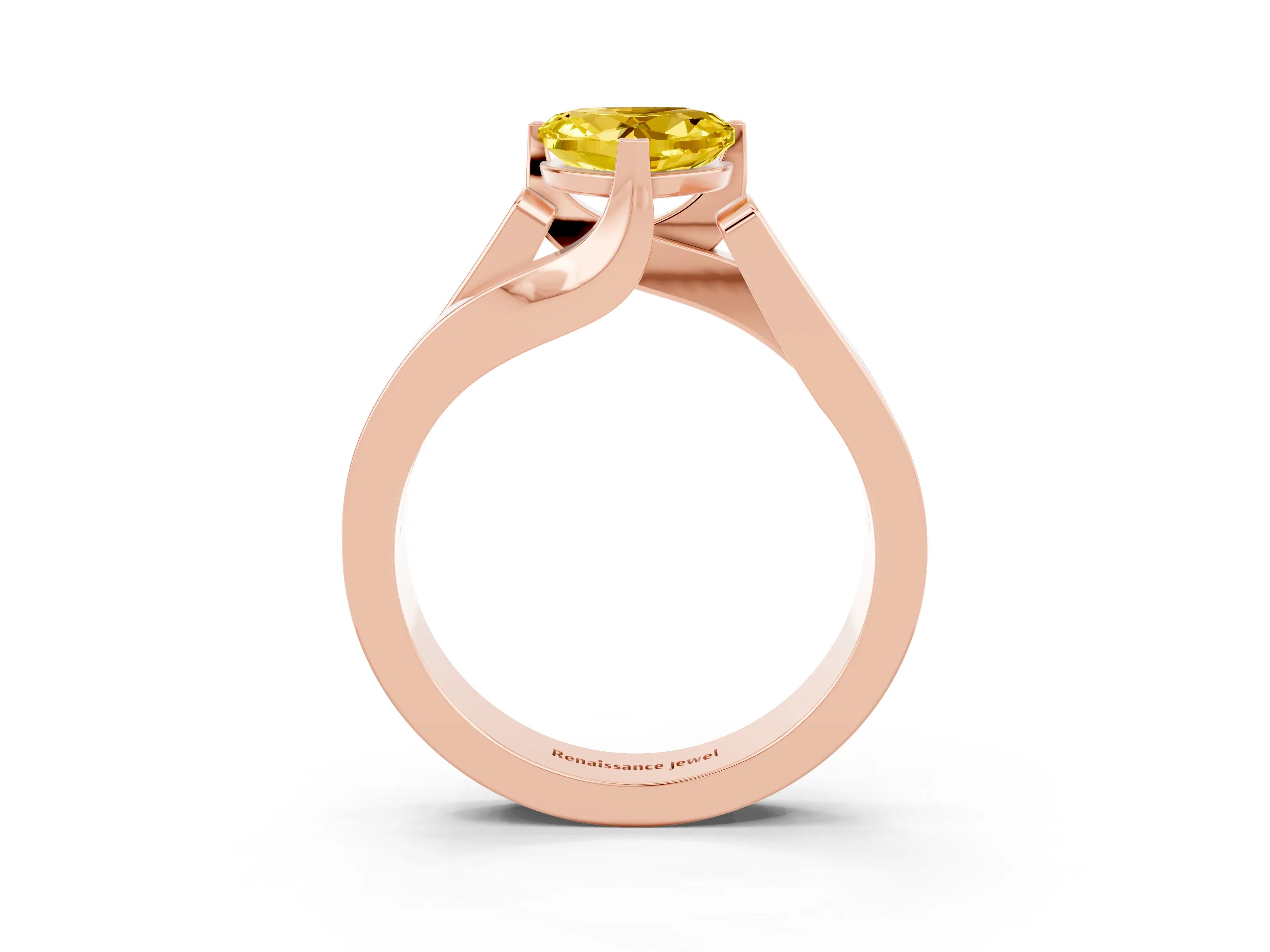 Rose gold Modern Tension Set Heart Cut Yellow Sapphire Solitaire Wide Band Ring_15