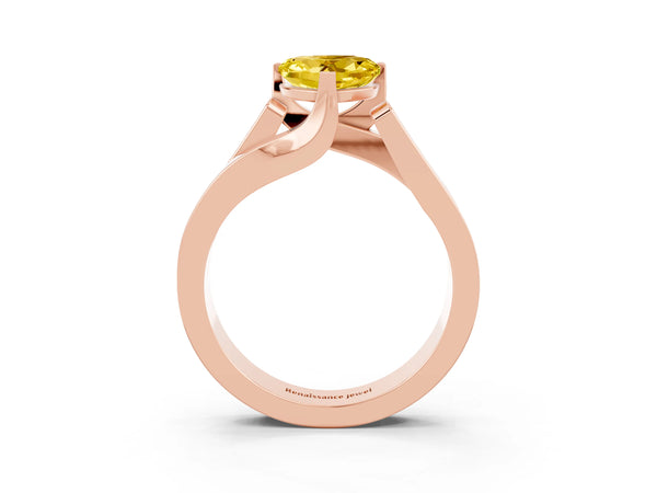 Rose gold Modern Tension Set Heart Cut Yellow Sapphire Solitaire Wide Band Ring