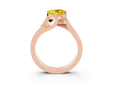 Rose gold Modern Tension Set Heart Cut Yellow Sapphire Solitaire Wide Band Ring_15