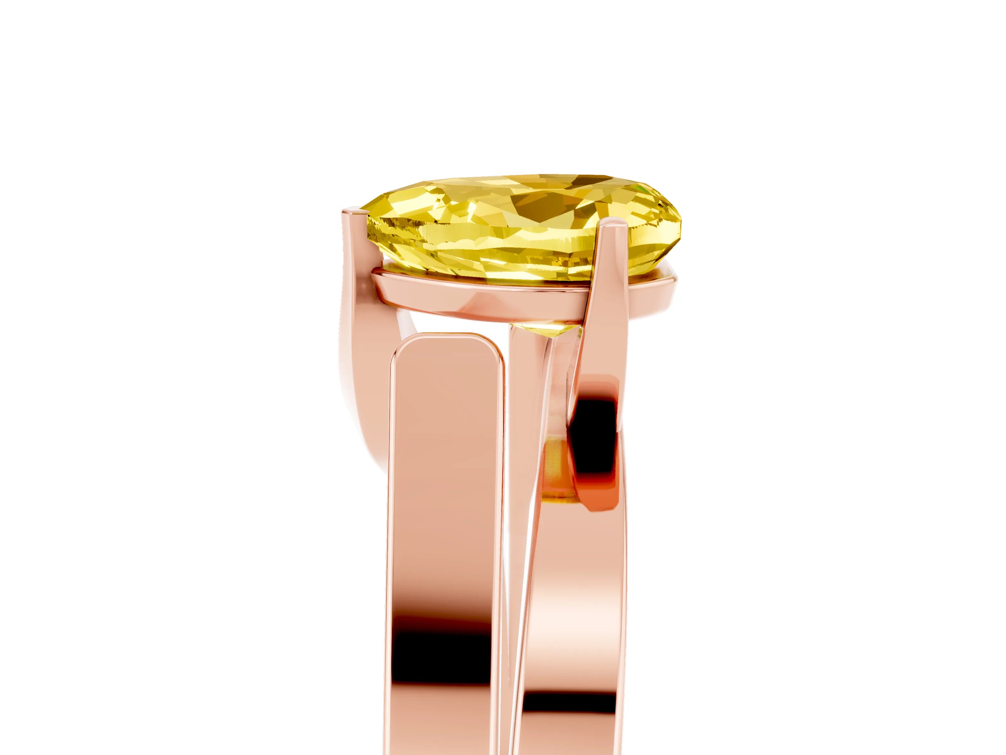 Rose gold Modern Tension Set Heart Cut Yellow Sapphire Solitaire Wide Band Ring_17