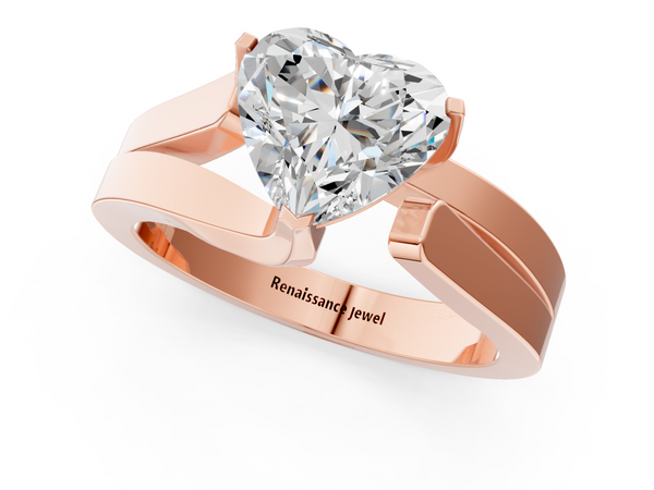 Rose gold Modern Tension Set Heart Cut Diamond Solitaire Wide Band Ring