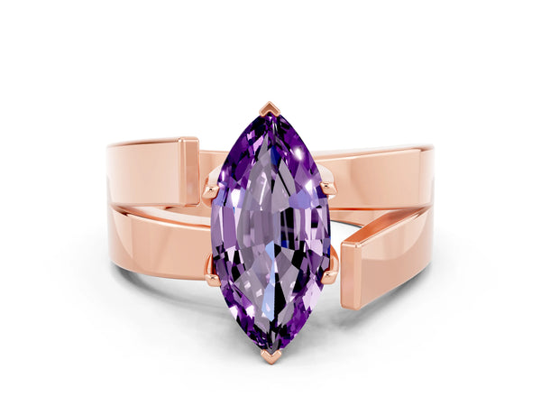 Rose gold Modern Tension Set Marquise Cut Amethyst Solitaire Wide Band Ring